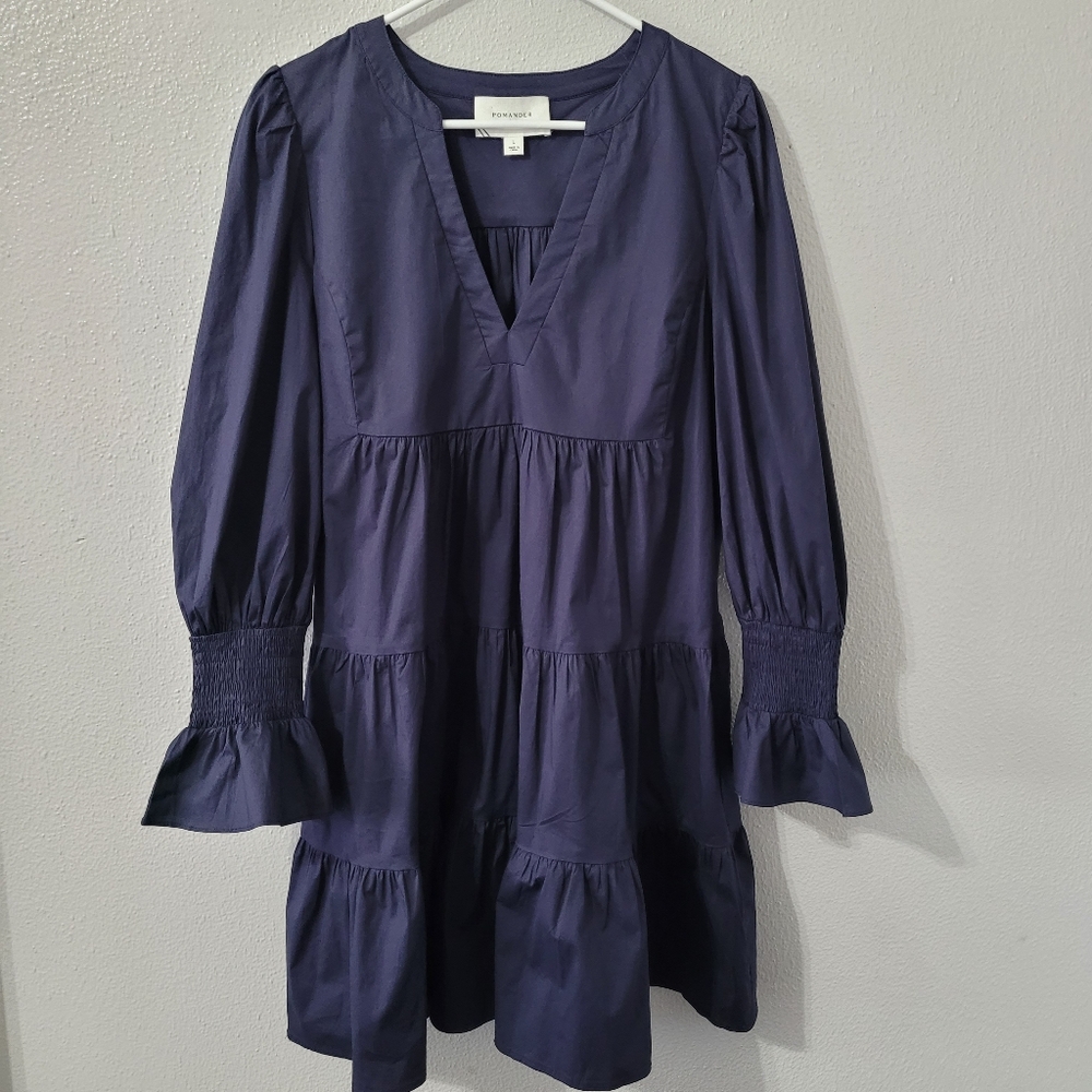 Pomander Place Navy Tiered Poplin Kenzo Dress